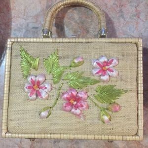 1960s Vintage Floral Embellished Straw Purse